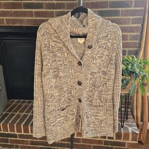 Long gray knit cardigan with a hood. Effeci Size Medium